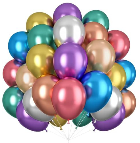 KOBOKO Luftballons Bunt Metallic, 50 Stück 10 Zoll bunte luftballons geburtstag party deko, Bunte Party Helium Ballons geburtstag, Metallic Luftballon Bunt für Hochzeit Geburtstag Baby Shower Deko