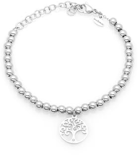 Bracciale Albero della Vita Donna in Acciaio Inox Unisex, Braccialetto a Sfere 5mm Regolabile 16+5cm - Simbolo di Forza, Crescita e Connessione – Idea Regalo Significativa ed Elegante