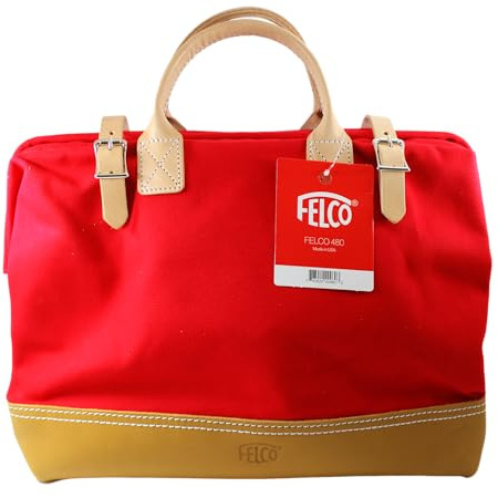 FELCO 480 - Vielseitige Gartentasche aus rotem Canvas und echtem Leder, extrem robust und geräumig, ideal für Gartenwerkzeuge und Zubehör
