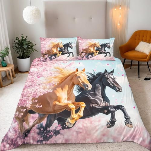 YZQGLHP Mustang Bettwäsche 220x240 Laufen, Wendebettwäsche & Zimmer Deko, Weiche Microfaser Bettbezug Set 2 Teilig, 2 Kissenbezug 80x80, mit Reißverschluss