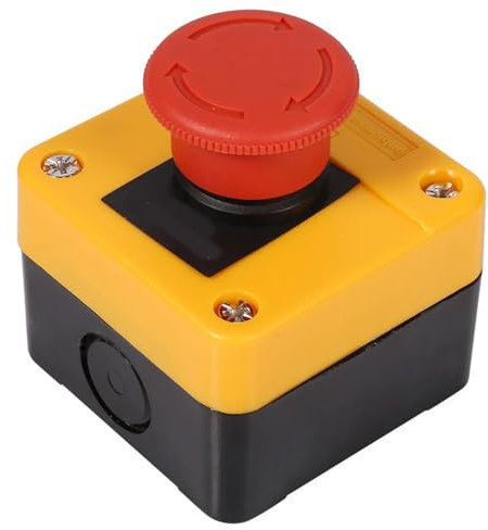 MotiveTech Interruptor de parada de emergencia, pulsador rojo, impermeable, redondo, 440 V, 1 N/a, 1 NC, exterior, normalmente cerrado, con caja, apagado