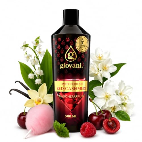 Giovani Wäscheparfüm RED CASHMERE 500 ml | Süß-würzig-fruchtiger Wäscheduft mit Zuckerwatte, Kirsche, Sandelholz und Vanille | (100 Waschungen)