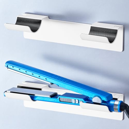 LOXSUN 2 PCS Hair Straightener Holder Wall Mount, Adhesive Metal Hair Dryer Holder for Storage Curling Tong Straighteners Hair Brush Accessories, Hair Tool Organizer for Dressing Table Bathroom, White