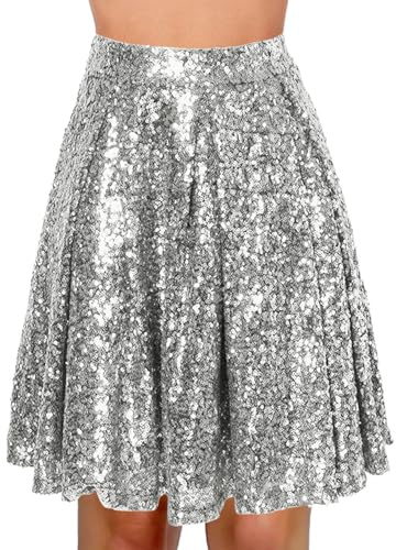 Pailletten Glitzer Rock Damen Sexy Mini Pailettenrock Elastische Taille Kurz Glitzerrock Silvester Outfit Minirock Für Weihnachten Fasching Karneval Party