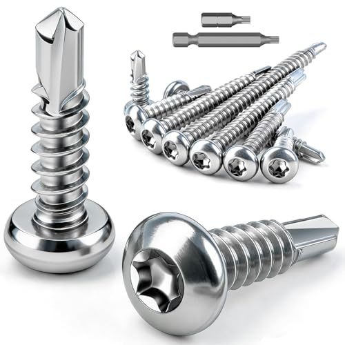 mawmuaw 100 Stk Torx Bohrschrauben Edelstahl M4,2x32 mm Blechschrauben Torx | Selbstschneidende Schrauben Linsenkopf, Edelstah 410, Selbstbohrende Schrauben, DIN 7504, Metalldachschrauben für Holz Blech