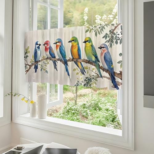Fasbuy Scheibengardine Küchengardinen Bistrogardine 1 Stück, Muster Wohnzimmer Küche Küchengardinen kurz mit Stangendurchzug für Landhausstil Bauernhaus Gardinen (Vogel,120x45m)