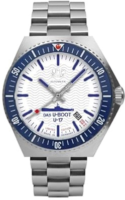 UMF RUHLA Taucheruhr U17 Limited Edition 1930-1 Weiß - 43 mm 316L Edelstahlgehäuse - Keramiklünette - 20 ATM - Saphirglas - Automatik NH35A - U-Boot U17 Hommage - Made in Germany