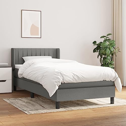 Frdhee Bettrahmen Seniorenbett,Boxspringbett mit Matratze Dunkelgrau 100x200 cm Stoff,Schlafzimmermöbel für Gästezimmer Schlafzimmer