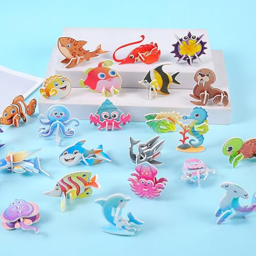 dellyy 3D Puzzle Kinder, 30 PCS Tier Puzzle Kinder, Pädagogisches 3D Mini Cartoon Puzzle (Ozean)
