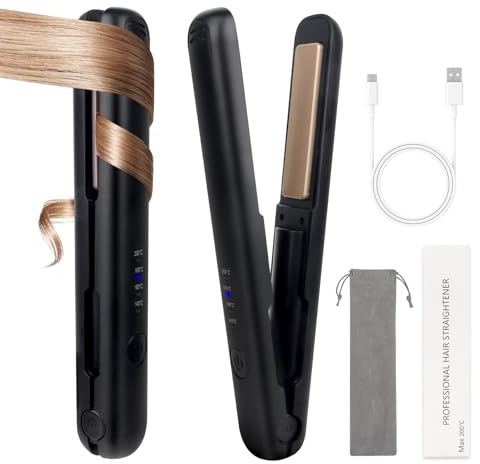LYPPUL Mini Glätteisen Kabellos, 2 in 1 Haarglätter Glätteisen, Kabelloses glätteisen mit 4 Temperaturen, glätteisens Locken und Glätten, Reiseglätteisen,Keramik Haarglätter,Tragbarer Reisehaarglätter