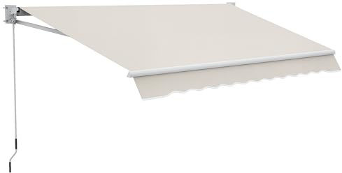 Outsunny Store manuelle Markise 200 x 250 cm Außenmarkise für Terrasse mit Metallkurbel, wasserdicht und UV-beständig, Aluminium und Polyester 280 g/m², UV-Schutz, cremefarben