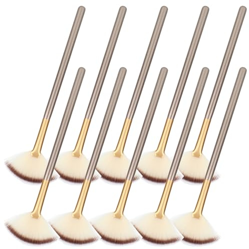 XLIUAX 10 Pack Face Mask Brushes, Ultra Slim Soft Facial Fan Applicator | Makeup Brush for Peel Sleeping Mud Mask Cream Foundation Stippling Esthetician Cosmetic Applying Tools(Gray, Champagne)