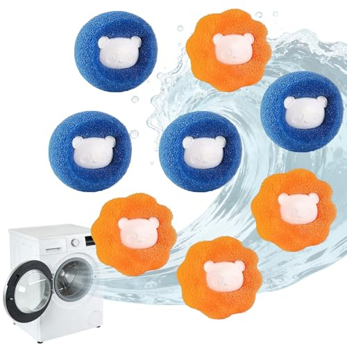 Anti Poil Machine à Laver, 8 Pièces Attrape Poils a Laver Réutilisable, Balle de Lavage Chat et Chien, Boule Anti Poil Animaux pour Enlever les Poils D'animaux et les Peluches (Bleu+Orange)