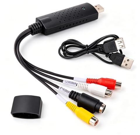 Convertisseur VHS vers Numérique, Carte de Capture Vidéo USB, Transfert RCA vers USB avec Câble, pour VCR, Mini DV, Hi8, DVD, Compatible Windows 11/10/8