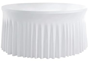 XUCZHAI Tovaglia rotonda plissettata in spandex con gonna elastica for banchetti, matrimoni, antimacchia(White,6FT 183.0CM ROUND)