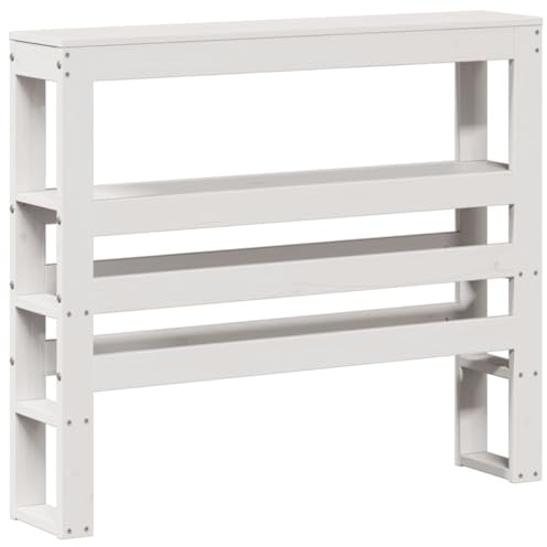 QJBSAVVA Kopfteil mit Ablagen Weiß 75 cm Bett-Rückwand aus Massivholz Kiefer, Freistehendes Bettregal für Schlafzimmer, Platzsparendes Regal-Kopfteil für schmale Betten, 81 x 19 x 82 cm