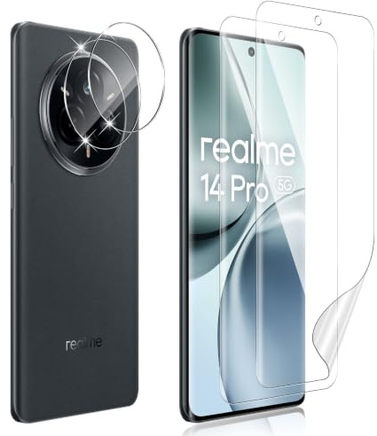 Holilo 2+2 Piezas para Realme 14 Pro 5G TPU Flexible Protector de Pantalla + Protector cámara Cristal Templado,9H Dureza HD Vidrio Templado Anti-Arañazos Sin Burbujas Glass