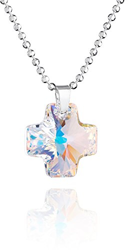 Collar Infantil Con Colgante De Cruz En Cristal Y Plata De Ley
