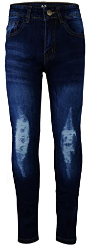 A2Z 4 Kids Boys Ripped Denim Biker Jeans Slim Fit Trousers Age 5-14 | Adjustable Waist Skinny Pants For School Play Outings And Casual Comfort