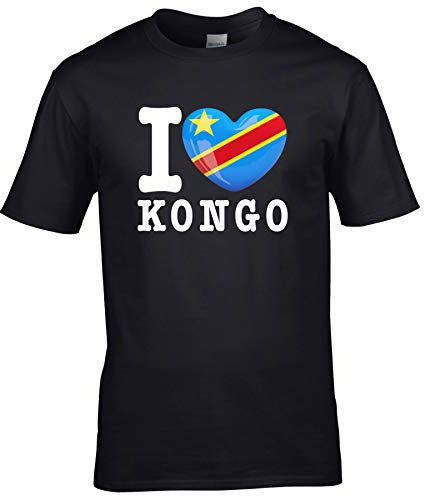 FanShirts4u Herren T-Shirt - I Love Kongo - WM Trikot Liebe Herz Heart (M, Schwarz - I Love Kongo)