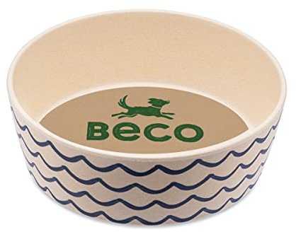 Beco Dog Bowl - Food and Water Bowl, Bamboo, Ocean Waves, (Large, 18.5cm Diameter)