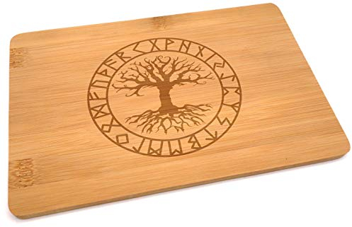 Samunshi® Holzbrett mit Gravur Yggdrasil Runen aus Bambus Brett Schneidebrett klein Brotzeitbrett Holz Schneidebretter Holzbrett Küche