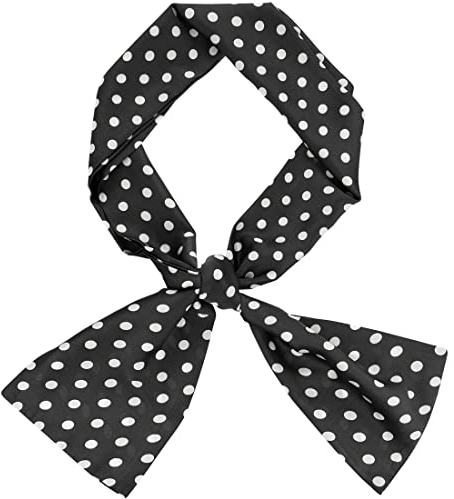 sourcing map Bufanda Flaca Retro Lunares De Cuello Envoltura Largo Pañuelo Liga Para El Cabello Para Mujer Negro 145 x 15 cm / 57.09 x 5.91 pulgadas (L * W)