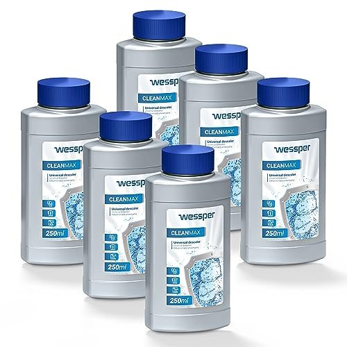 Wessper Descalcificador Universal Para Cafetera Set De 6 X 250 Ml Líquido Descalcificador Para Cafetera | Descalcificación Y Limpieza, Limpiador Universal Para Cafetera Y Para Planchas Y Hervidores
