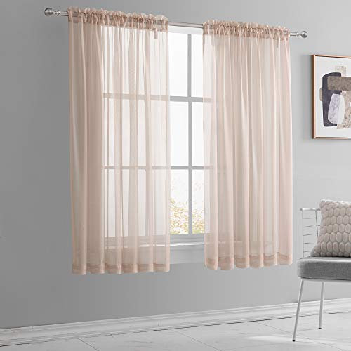 KEQIAOSUOCAI Blush Pink Sheer Curtains 45 Inches Long for Kitchen Bathroom - Rod Pocket Solid Voile Sheer Window Panels Drapes for Nursery, Rose Blush, 1 Pair Sets, 52 Inch x 45 Inch