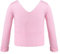 JEATHA Kinder Mädchen Strickpullover Langarm Pullover Ballettjacke V-Ausschnitt Wickeljack Pulli Einfarbig Ballett Tops Stretch Tanzkleid Top Rosa 158-164