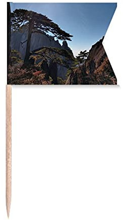 Palillo de dientes de pino con diseño de montañas Art Deco para fiestas, pasteles, alimentos, quesos