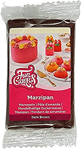 FunCakes Pâte d’amande Dark Brown: facile à utiliser, goût délicieux, flexible et lisse, facile à dérouler, fin et ferme, parfait pour la décoration de gâteaux, halal, casher et sans gluten. 250 g.