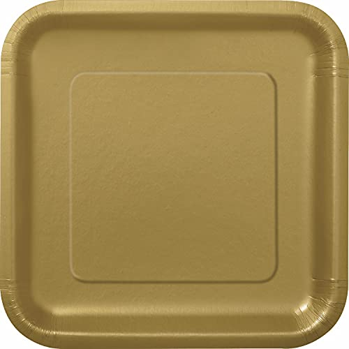 Unique Party- Assiettes en Carton Carrées Écologiques-18 cm-Couleur Or-Paquet de 16, 33240EU, Gold