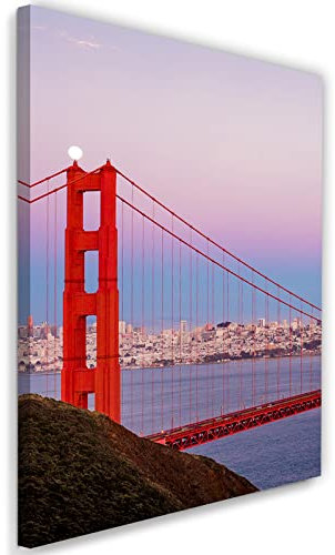 Feeby Vlies Leinwandbild San Francisco Golden Gate Bridge 20x30 cm Wand Bild Kunstdruck Deko Wohnzimmer Wohnungs Deko Stadt Fluss Berühmt USA Rot
