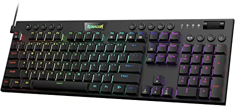 Redragon K619 Horus RGB Mechanical Keyboard, Ultra Thin Designed Wired Gaming Keyboard w/Low Profile Keycaps, Dedicated Media Control & Linear Red Switch, Pro Software Supported