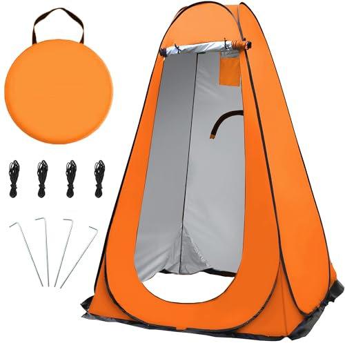 OUUTMEE Pop Up Camping Shower Tent, Portable Beach Dressing Changing Room UV/Rain Outdoor Privacy Shelter, UV Shower Enclosure Tents for Outdoor Hiking Beach Picnic Fishing, 3.93ft × 6.24ft (Orange)