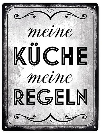 Meine Küche meine Regeln Retro Metallschild XXL in 28x38 cm stilvolles Blechschild für die Küche um allen zu zeigen wer in dieser Küche die Hosen an hat