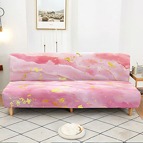 Surwin Housse de Clic Clac élastique Canapé 2/3 Places, Marbre Housse de Canapé sans Accoudoir Couverture de Canapé-lit Universel Tout Couvert Canapé Pliant Protecteur (Aquarelle Rose,190-230cm)