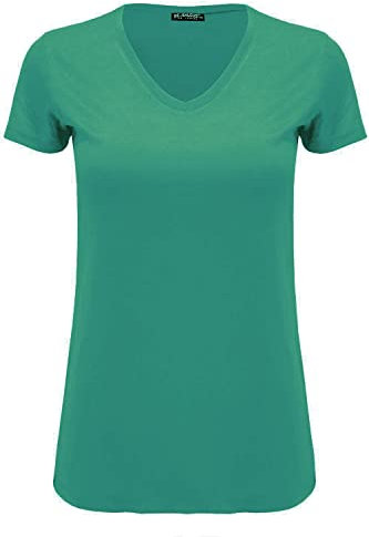 Womens Ladies Casual Cap Sleeve Plain V Neck Basic Stretchy Baggy Jersey T Shirt (Bottle Green, 16-18)