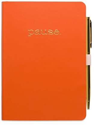 Designworks Ink Orange & Gold Foil Art Veganes Leder Dankbarkeits-Tagebuch mit 196 geführten Seiten für tägliche Gedanken, Ziele, Positivität und Dankbarkeit | Undatiertes tägliches