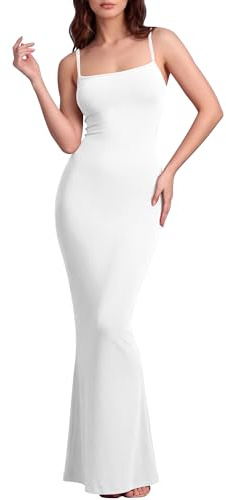 Viutil Bodycon maxiklänning, sexig, spagettiaxelband, ärmlös, åtsittande, långa klänningar, 2023, Vitt, L