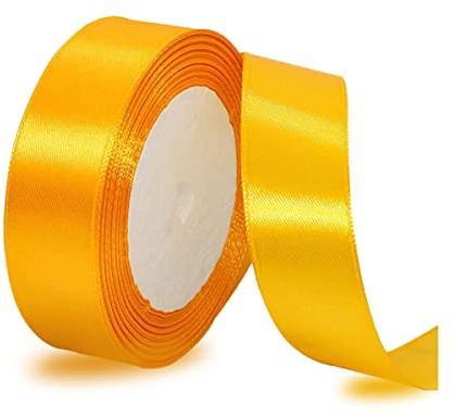 Satinbands Gelb 25mm Breit, 23 Meters Geschenkband Schleifenband für Geschenkverpackungen, DIY-Basteleien, Blumensträuße, Nähprojekte, Schleifenherstellung, Geburtstags- und Hochzeitsdekorationen