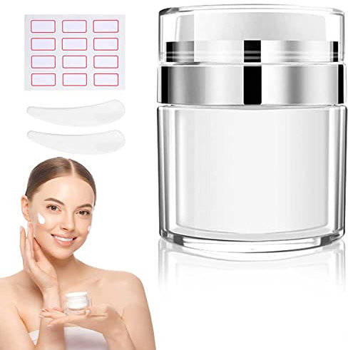 Cream Jar Vacuum Bottle, Refillable Airless Pump Jars, 15/30/50 ml Airless Cosmetic Container, Vacuum Moisturizer Jar Travel Size, Empty Refillable Cosmetic Air Pump Jars Bottles Dispenser (1, 50ml)