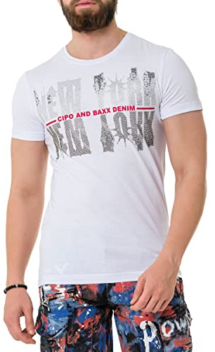 Cipo & Baxx Herren Prägedruck Print T-Shirt Kurzarm CT737