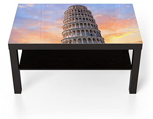 DEQORI Glastisch | schwarz groß 90x50 cm | Motiv Der Schiefe Turm von Pisa | ausgefallener Beistelltisch aus Glas | Hochglanz Couchtisch fürs Wohnzimmer | moderner Couch Tisch mit Design