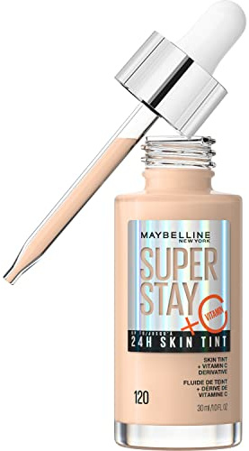 Maybelline Super Stay Up to 24HR Skin Tint, Radiant Light-to-Medium Coverage Foundation, Makeup Infused With Vitamin C, 120, 1 Count
