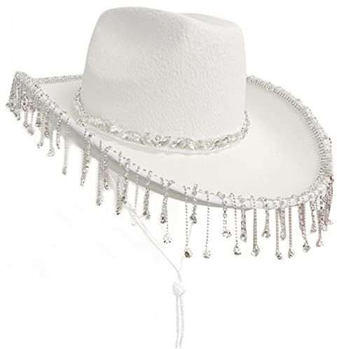Wudaizhi Strass Cowboy Hut Western Hut Fransen Strass Glitter Cowgirl Hut Süße Geburtstagsfeier Hut Kostümzubehör