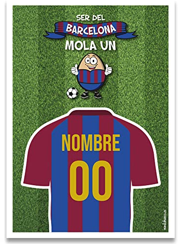 Regalo original tarjeta lamina de felicitacion personalizada con tu texto. Ser del Barcelona mola un huevo. Personaliza con el nombre y el numero que tu quieras. Tamaño A-4