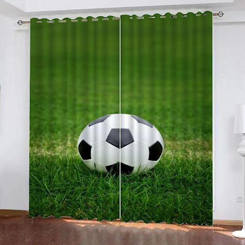 GIOVIA 3D Fußball Gardinen Abdunkelnde Sport Fußball Kindervorhänge Vorhang mit ösen 2er Set Vorhänge Blickdicht Verdunkelungs für Kinderzimmer Schlafzimmer Wohnzimmer B 140 X H 160 cm