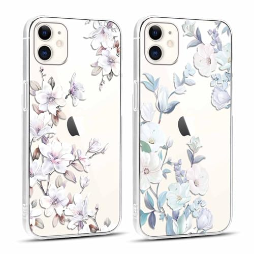 Yoedge 2 Stück Handyhülle für iPhone 11 Hülle, Transparent Blumen Muster Mädchen Aesthetic Motiv Handyhülle, Weich Silikon Klar TPU Stoßfest Kratzfestes Durchsichtig Schutzhülle für iPhone 11 6,1